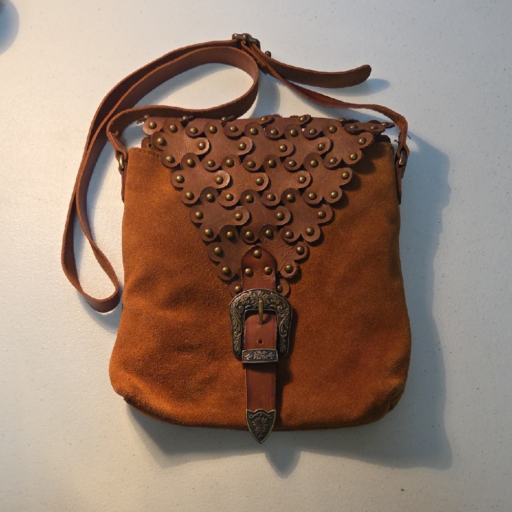 Free People Leather Shell Crossbody Brown Purse.